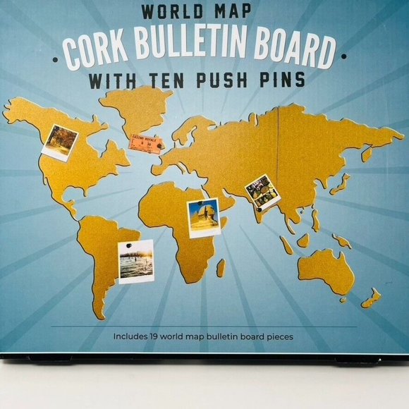 The Original Fun Workshop World Map Cork Bulletin Board With Push Pins - Picture 3 of 7